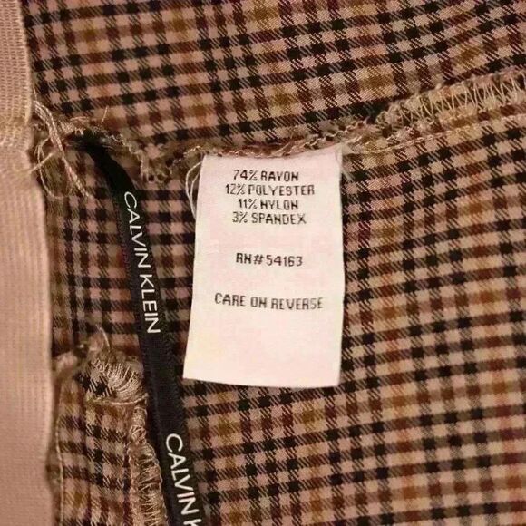 Calvin Klein Black & Tan Plaid Trouser Pants Elastic Waist Size 10 - Picture 5 of 6
